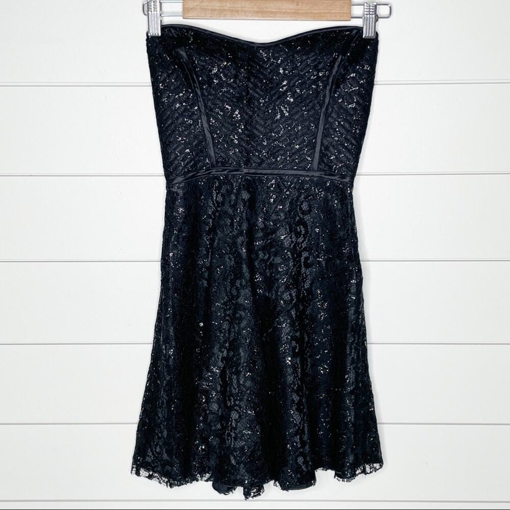 Parker Eva Metallic Lace Fit & Flare Strapless Cocktail Dress Black Size XS - Picture 2 of 11